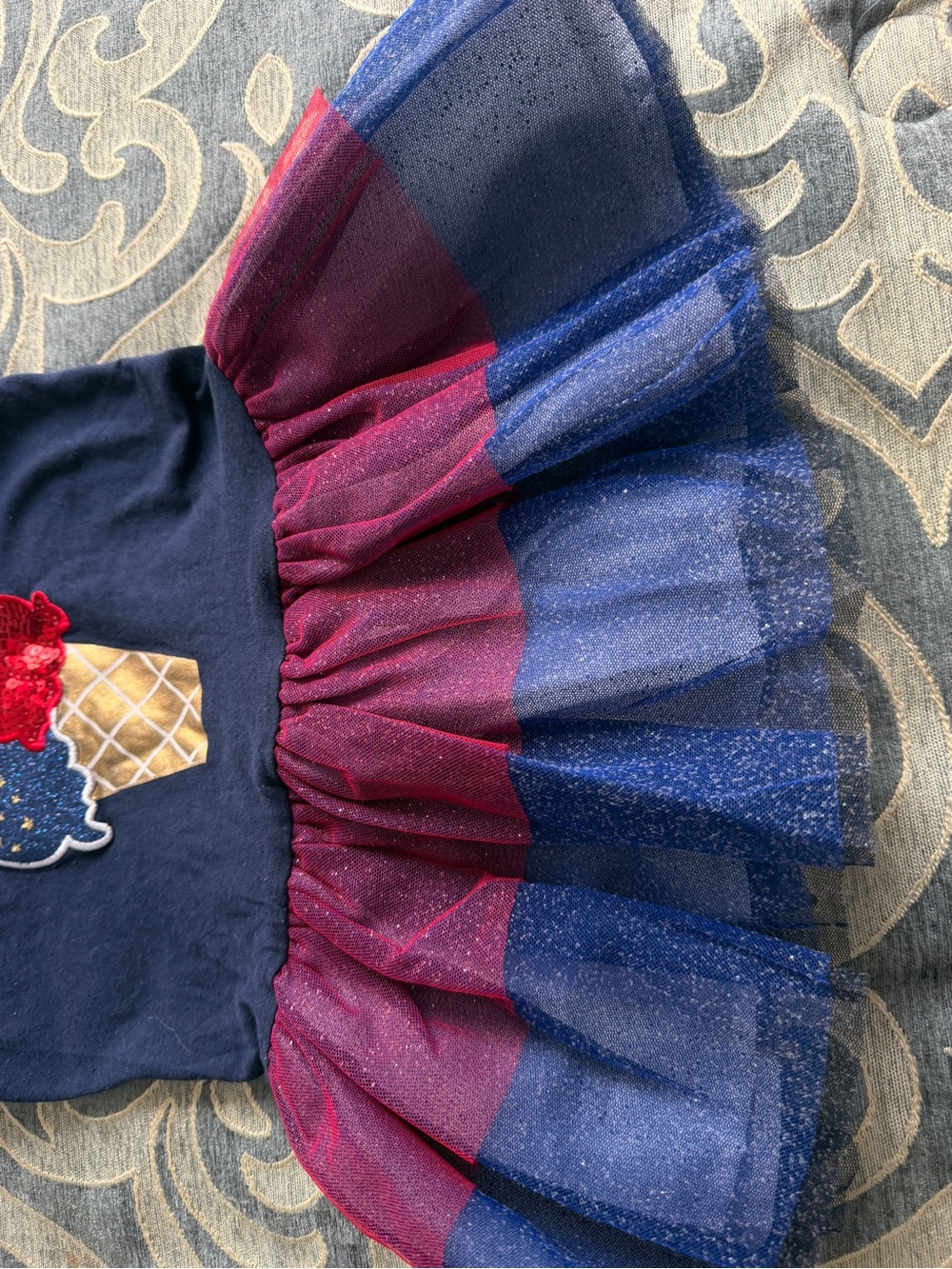Rare Editions Navy Tank Dress with Pink & Blue Glitter Tulle - Picture 3 of 4